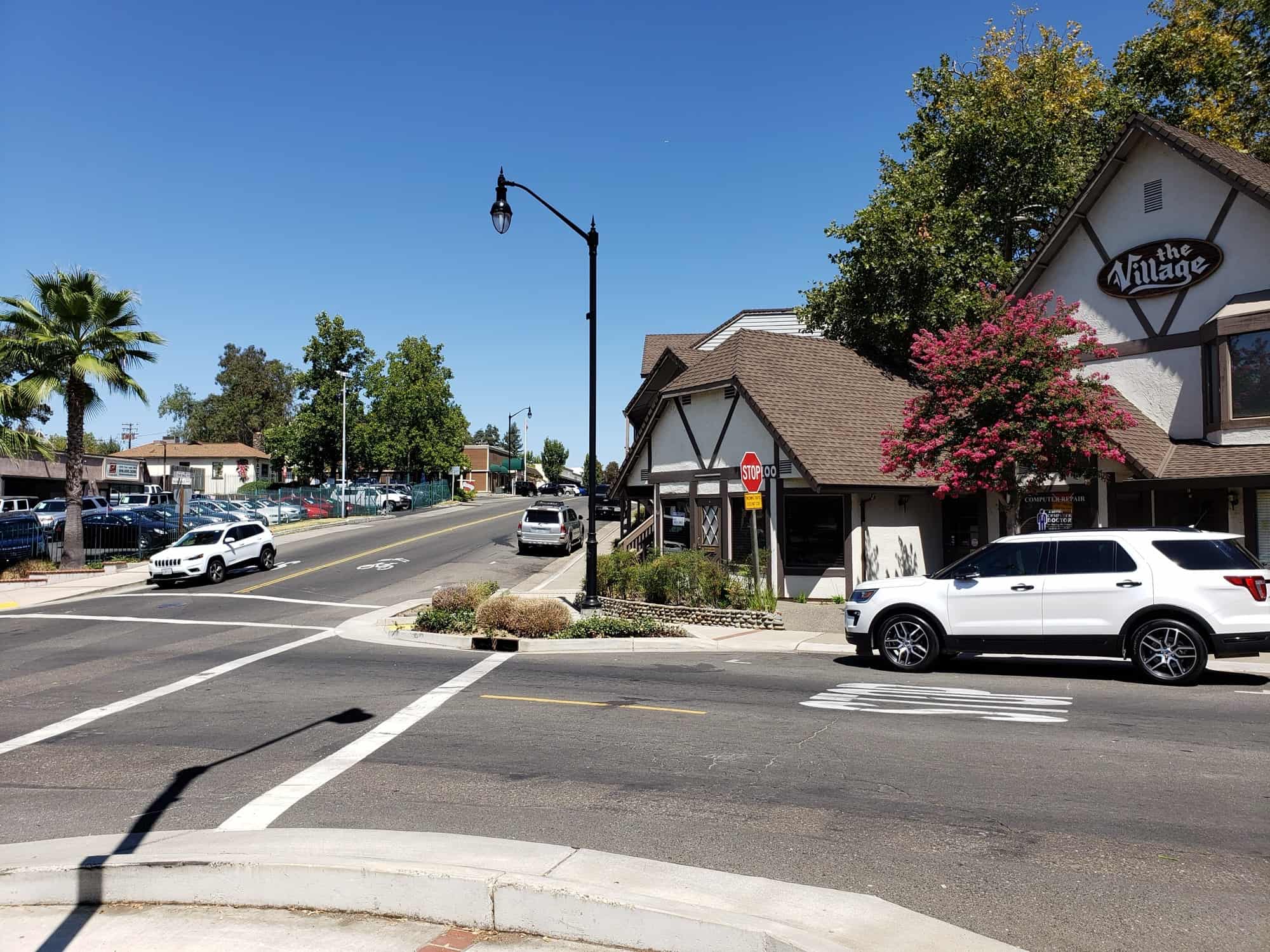 The Fair Oaks Village sign where Bridge Street becomes Fair Oaks Boulevard